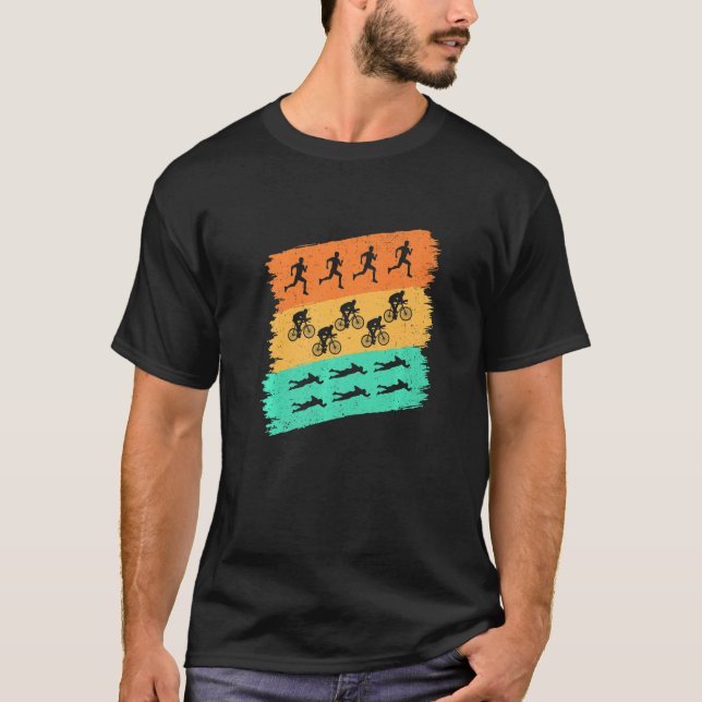 Retro Graphic Run Bike Swim Triathlon Triathlete S T-Shirt (Front)