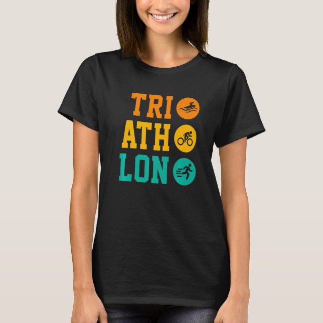 Retro Graphic Run Bike Swim Triathlon Triathlete S T-Shirt (Front)
