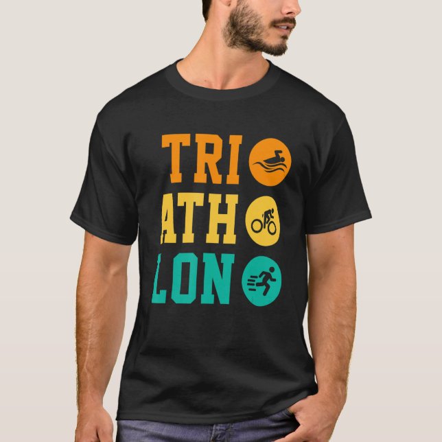 Retro Graphic Run Bike Swim Triathlon Triathlete S T-Shirt (Front)
