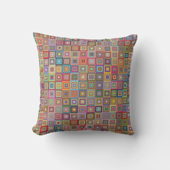 Retro Graphic Squares Design Throw Pillow (Front)