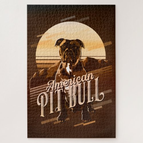 Retro Graphics American Pit Bull Gold ID754 Jigsaw Puzzle