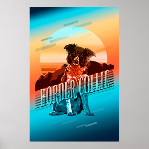 Retro Graphics Border Collie Multi-Color ID754 Poster