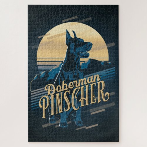 Retro Graphics Doberman Blue ID754 Jigsaw Puzzle