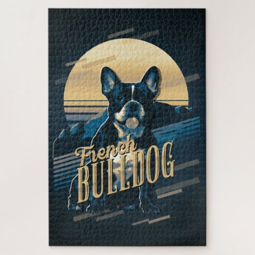 Retro Graphics French Bulldog Blue ID754 Jigsaw Puzzle