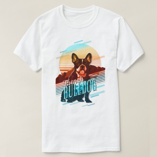 Retro Graphics French Bulldog Multi-Color ID754 T-Shirt (Design Front)