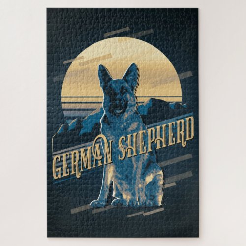 Retro Graphics German Shepherd Blue ID754 Jigsaw Puzzle