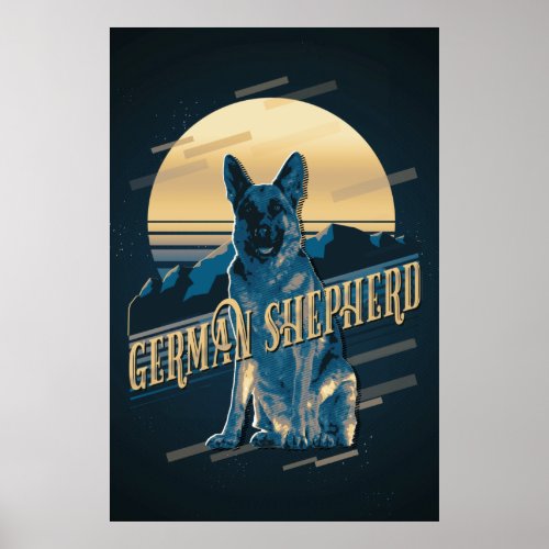 Retro Graphics German Shepherd Blue ID754 Poster