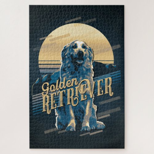 Retro Graphics Golden Retriever Blue ID754 Jigsaw Puzzle