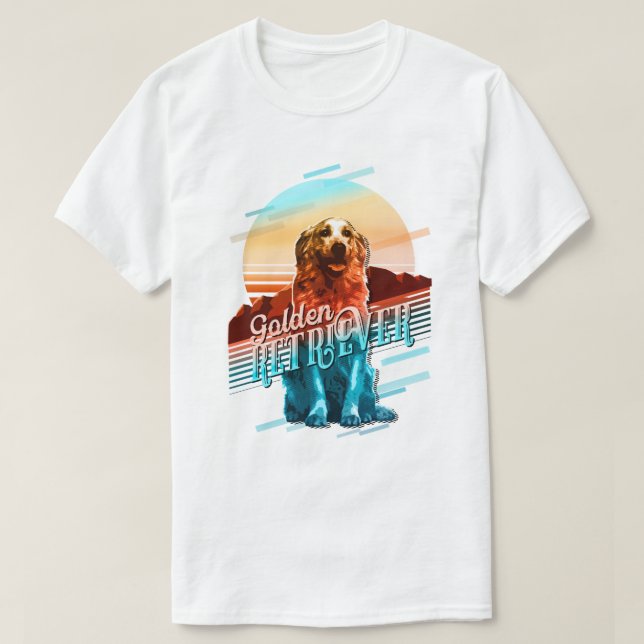 Retro Graphics Golden Retriever Multi-Color ID754 T-Shirt (Design Front)