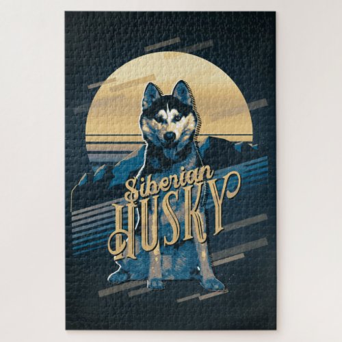 Retro Graphics Siberian Husky Blue ID754 Jigsaw Puzzle