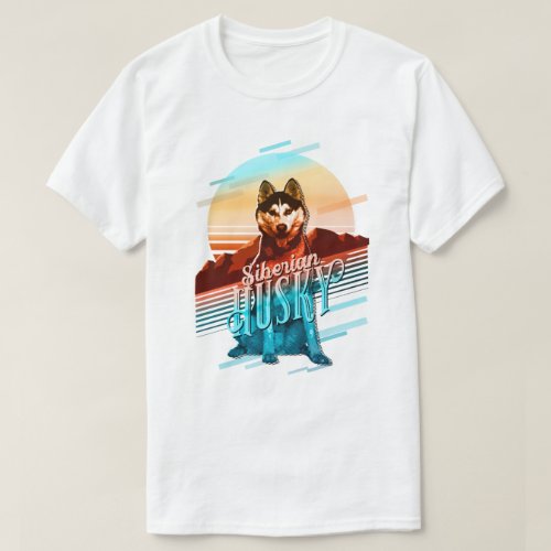Retro Graphics Siberian Husky Multi_Color ID754 T_Shirt
