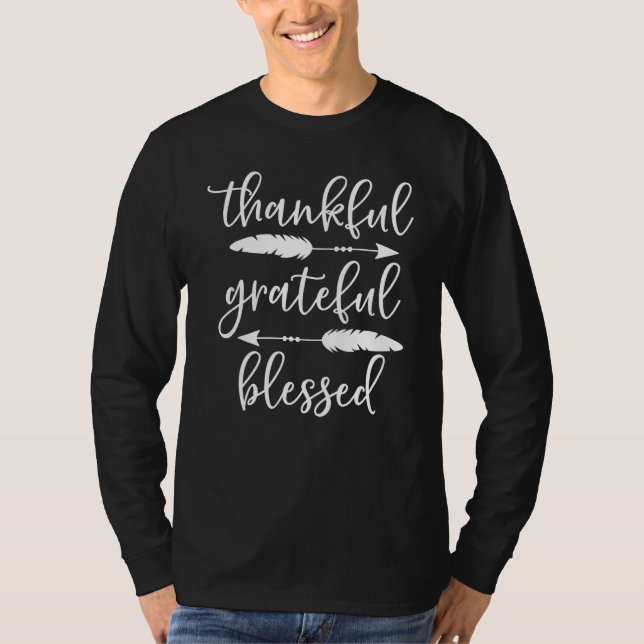 Retro Grateful Thankful Blessed Feather Arrow Than T-Shirt (Front)