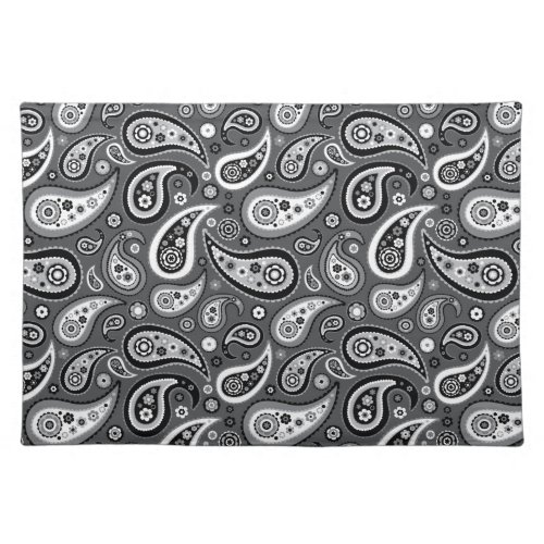 Retro Gray and Black Paisley Pattern Placemat