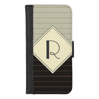 Retro Gray and Black Stripe Monogram iPhone 8/7 Wallet Case