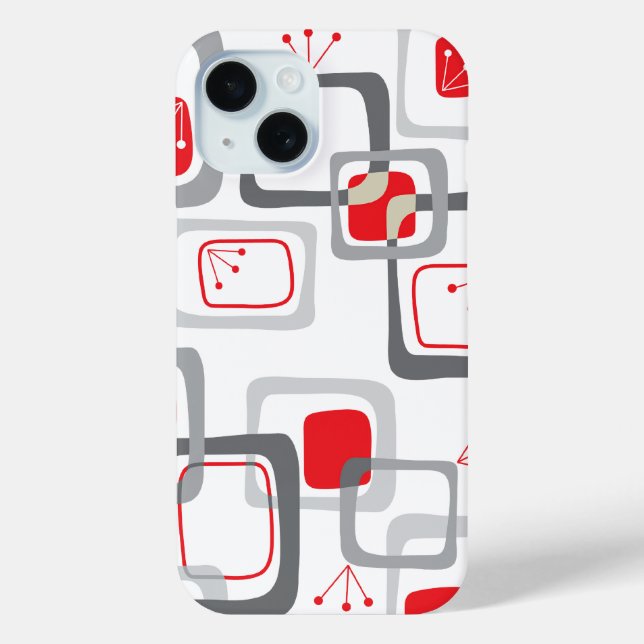 Retro Gray And Red Cherry Squares Cute Mod Pattern Case-Mate iPhone Case (Back)