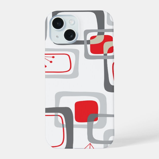 Retro Gray And Red Cherry Squares Cute Mod Pattern Iphone Case (Back)