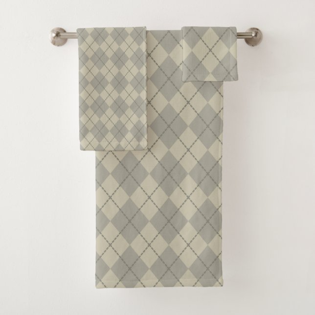 Retro Gray Argyle Bath Towels Set Gift (Insitu)