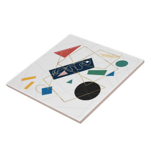 Retro Gray Big Daisy Flowers White Design Ceramic Tile