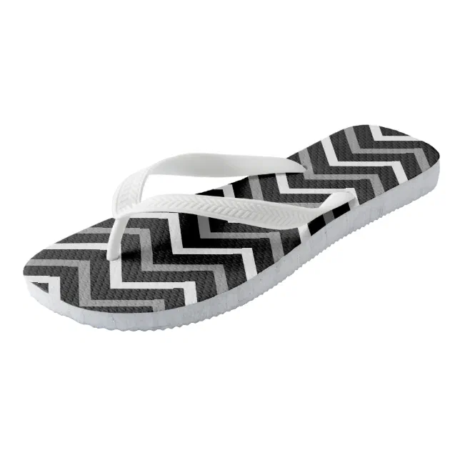 Retro Gray Black And White Chevron Pattern Zigzag Flip Flops | Zazzle
