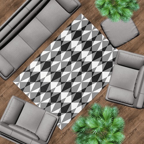 Retro Gray Black And White Polygon Mosaic Art Rug