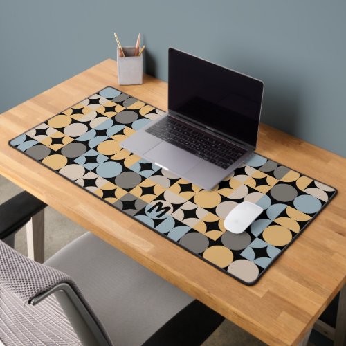 Retro Gray Blue Beige Brown Black Pop Art Pattern Desk Mat