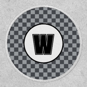 Retro Gray Checkered   Racing Style Monogram Patch