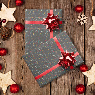 Retro Gray Colorful Oh Christmas Tree Holiday Wrapping Paper