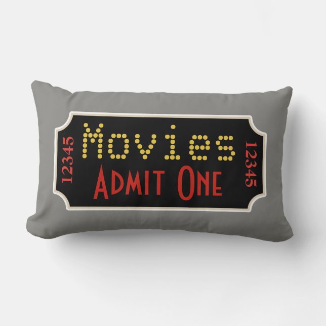 Retro Gray Home Theater Movie Ticket Cinema Pillow (Front)