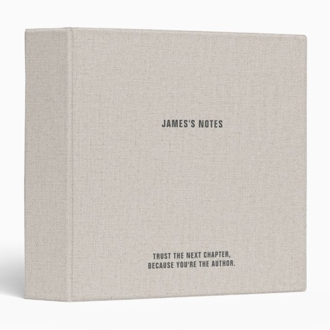 Retro Gray Linen Look Personalized Notes 3 Ring Binder (Front/Spine)