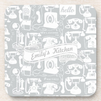 Retro Gray or Any Color Telephone Pattern Coaster