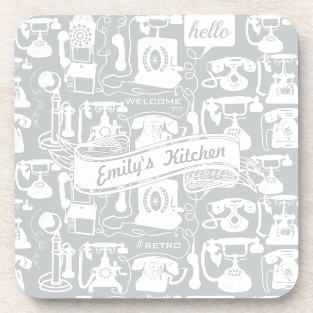 Retro Gray or Any Color Telephone Pattern Coaster (Front)