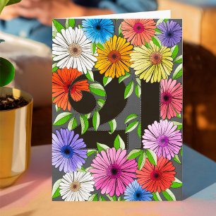 Retro Gray Personalized 21st Birthday Floral Card