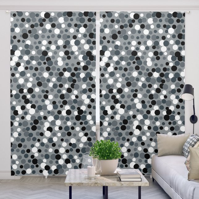 Retro Gray Polka Dots Pattern Curtains  (Living Room)