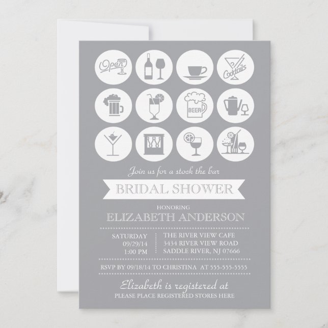Retro Gray Stock the Bar Bridal Shower Invitation (Front)