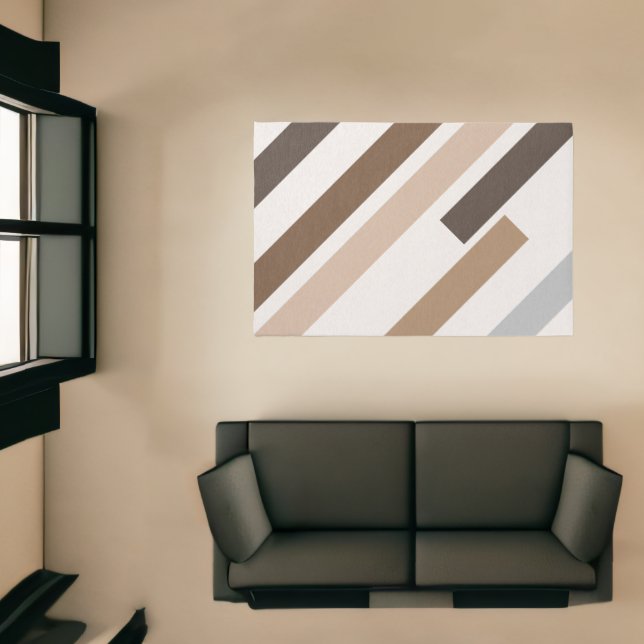 Retro Gray Taupe Brown Beige Ecru Stripe Block Art Rug (Insitu (Indoor 1))