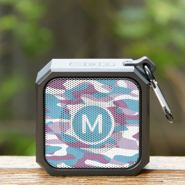 Retro Gray Violet Pink Teal Blue Camo Pattern Bluetooth Speaker (Insitu(Outdoor))