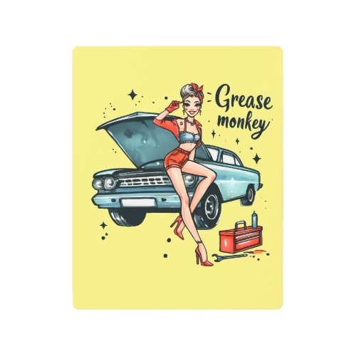 Retro Grease Monkey Pin_up Metal Print