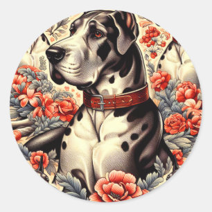 Retro Great Dane Illustration Classic Round Sticker