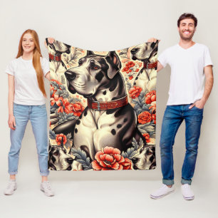 Retro Great Dane Illustration Fleece Blanket