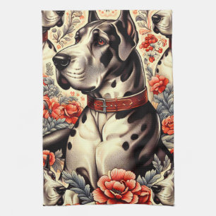 Retro Great Dane Illustration Kitchen Towel