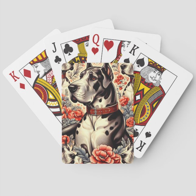 Retro Great Dane Illustration Poker Cards (Back)