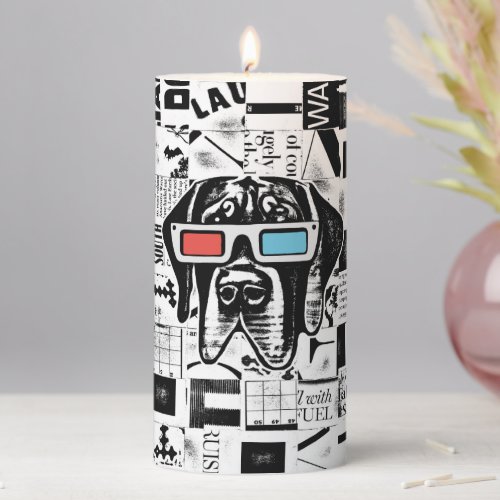 Retro Great Dane With 3D Glasses Pillar Candle