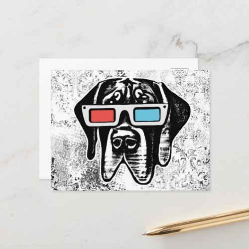 Retro Great Dane With 3D Glasses Postcard