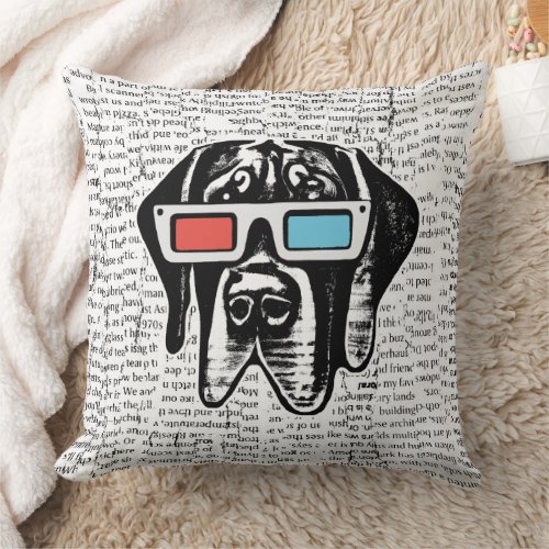 Retro Great Dane With 3D Glasses Throw Pillow