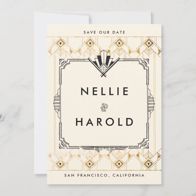 Retro Great Gatsby Art Deco Photo Save the Dates Save The Date (Front)