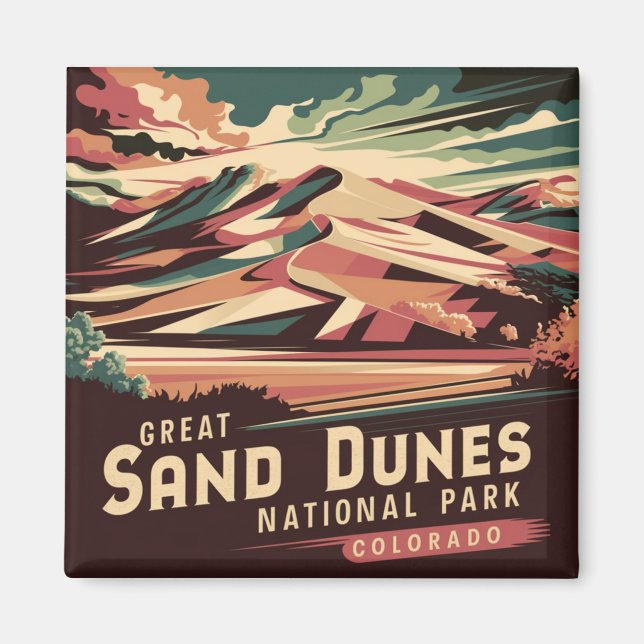 Retro Great Sand Dunes National Park Magnet (Front)