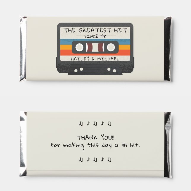 Retro Greatest Hit Cassette Wedding Thank You Hershey Bar Favors (vintage retro cassette tape thank you wedding party favor chocolate bar)
