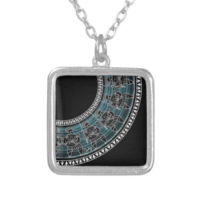 Retro Greek Disc Silver Plated Necklace (Front)