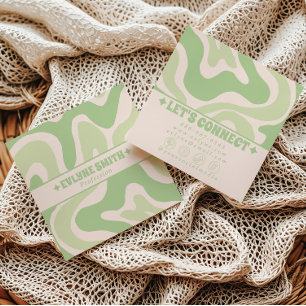 Retro Green 70s Boho Groovy Unique Trendy Unique Square Business Card