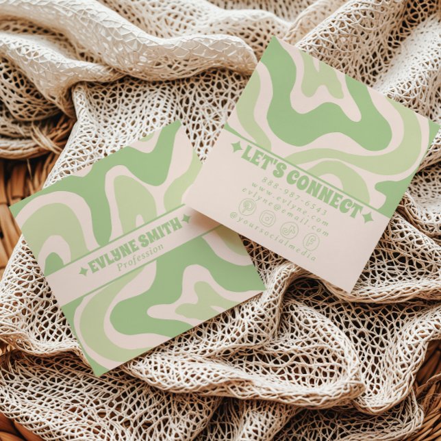 Retro Green 70s Boho Groovy Unique Trendy Unique Square Business Card (Creator Uploaded)